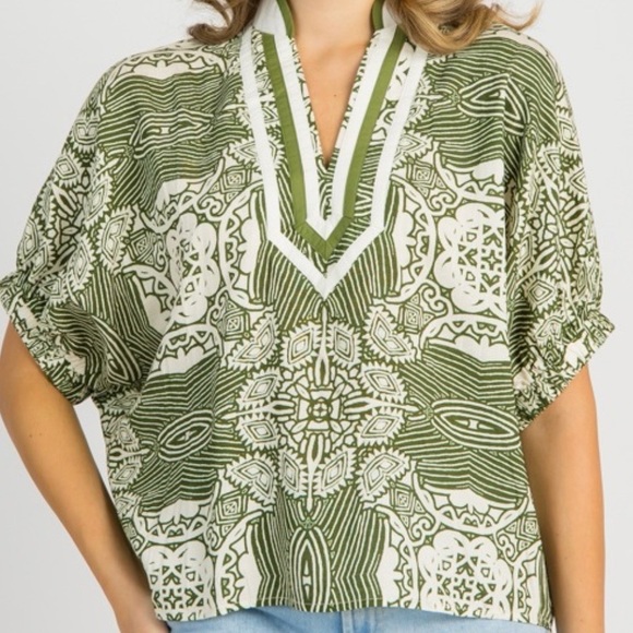 Entro Green and White Patterned Top - Picture 4 of 9
